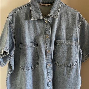 Zara oversized short sleeve denim shirt